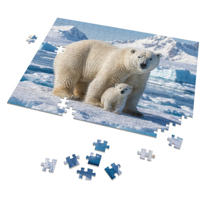 Polar Bear Mother & Cub Puzzle Tin — 500-Piece Wildlife Jigsaw Gift