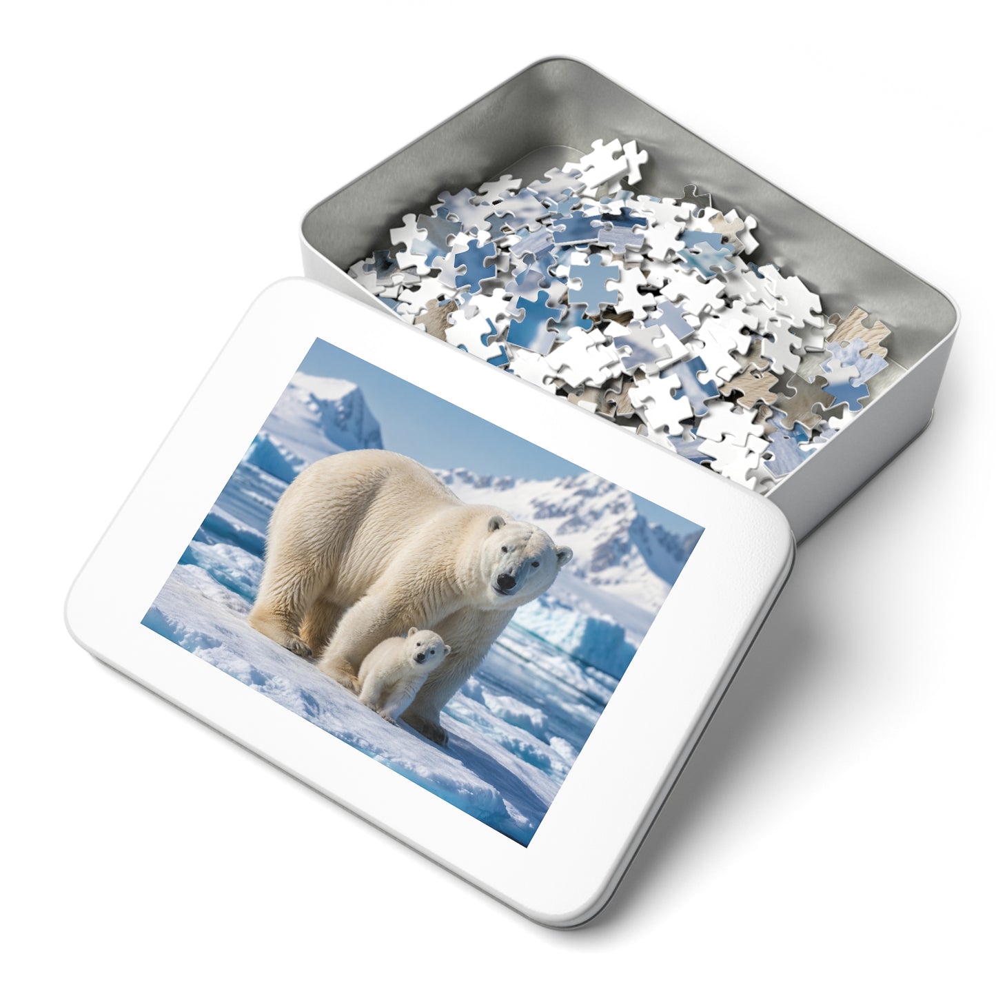 Polar Bear Mother & Cub Puzzle Tin — 500-Piece Wildlife Jigsaw Gift