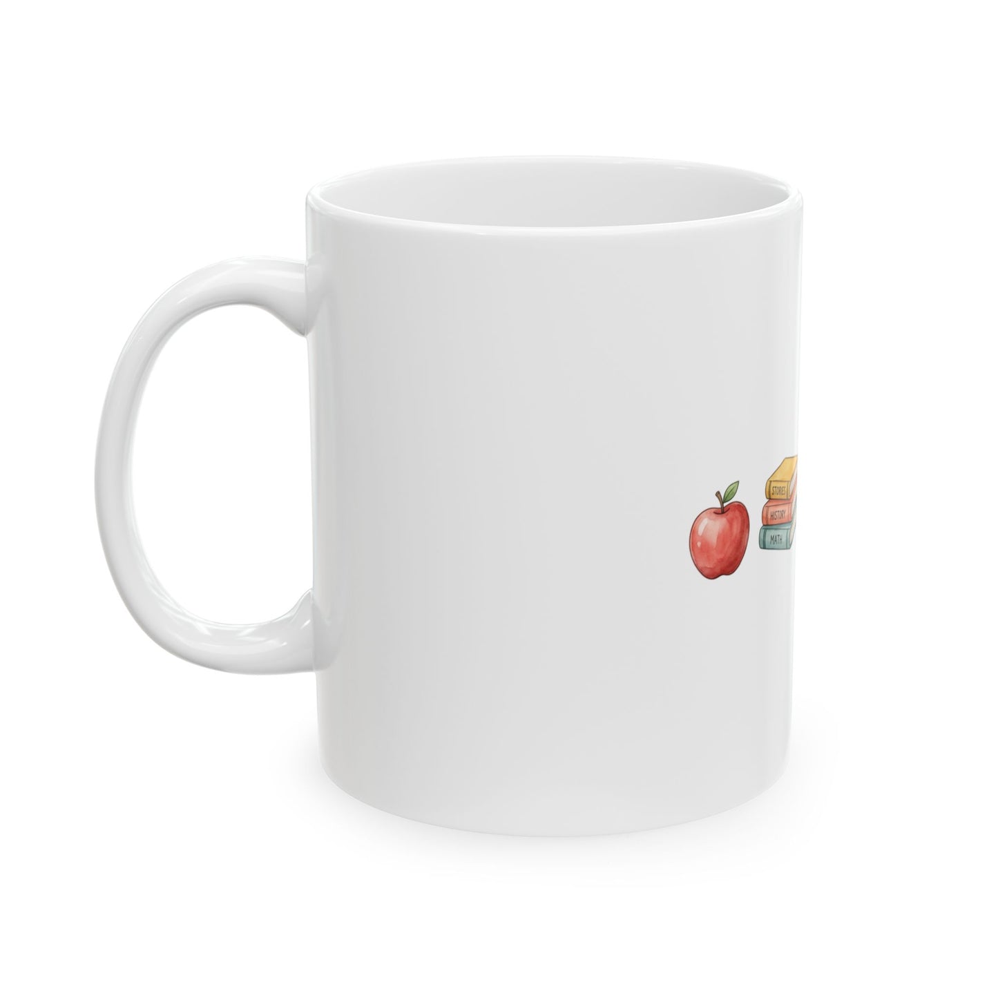 Teacher Appreciation Ceramic Mug — School Icons (Apple, Books, Pencil, Paper Plane)