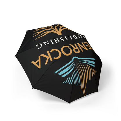 Black GenRocka Publishing  Foldable Umbrella with Coastal Wave & Palm Logo — Semi‑Automatic Travel Umbrella