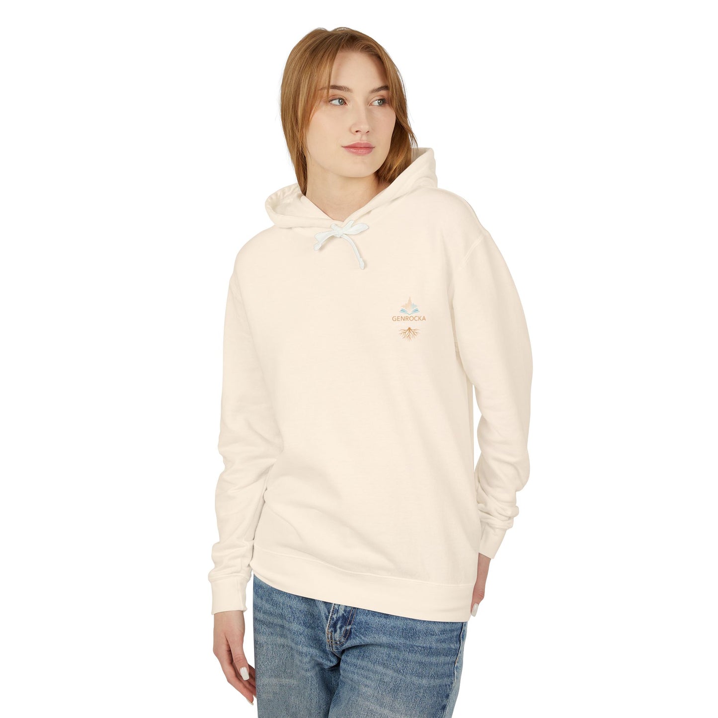Genrocka Roots Hoodie — Lightweight Cream Hooded Sweatshirt