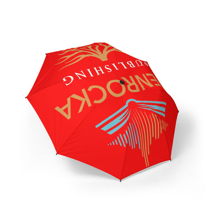 Red GenRocka PublishingCompact Foldable Umbrella with Coastal Wave & Palm Logo — Semi‑Automatic Travel Umbrella