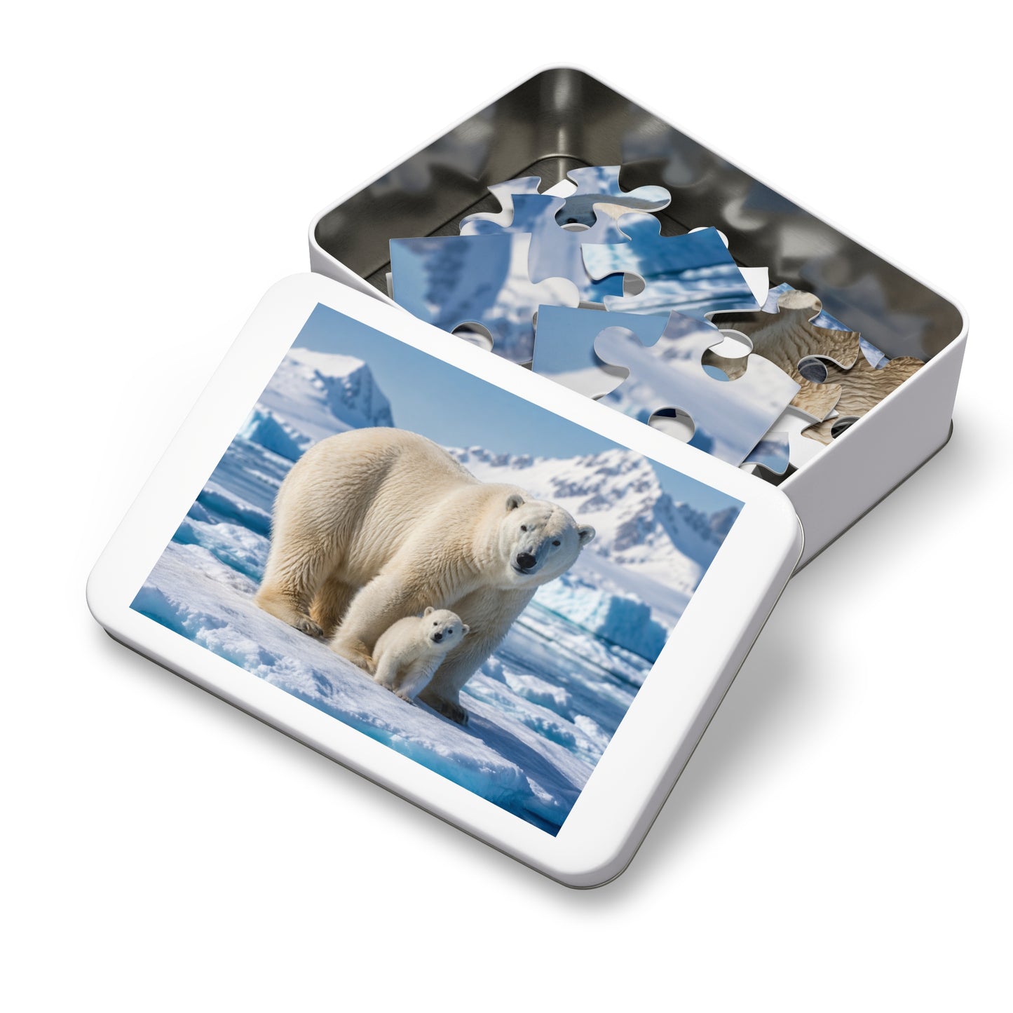 Polar Bear Mother & Cub Puzzle Tin — 500-Piece Wildlife Jigsaw Gift