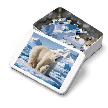 Polar Bear Mother & Cub Puzzle Tin — 500-Piece Wildlife Jigsaw Gift