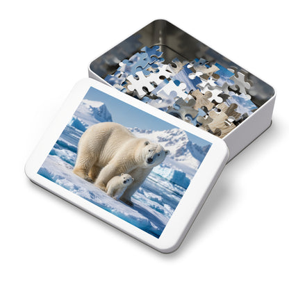 Polar Bear Mother & Cub Puzzle Tin — 500-Piece Wildlife Jigsaw Gift