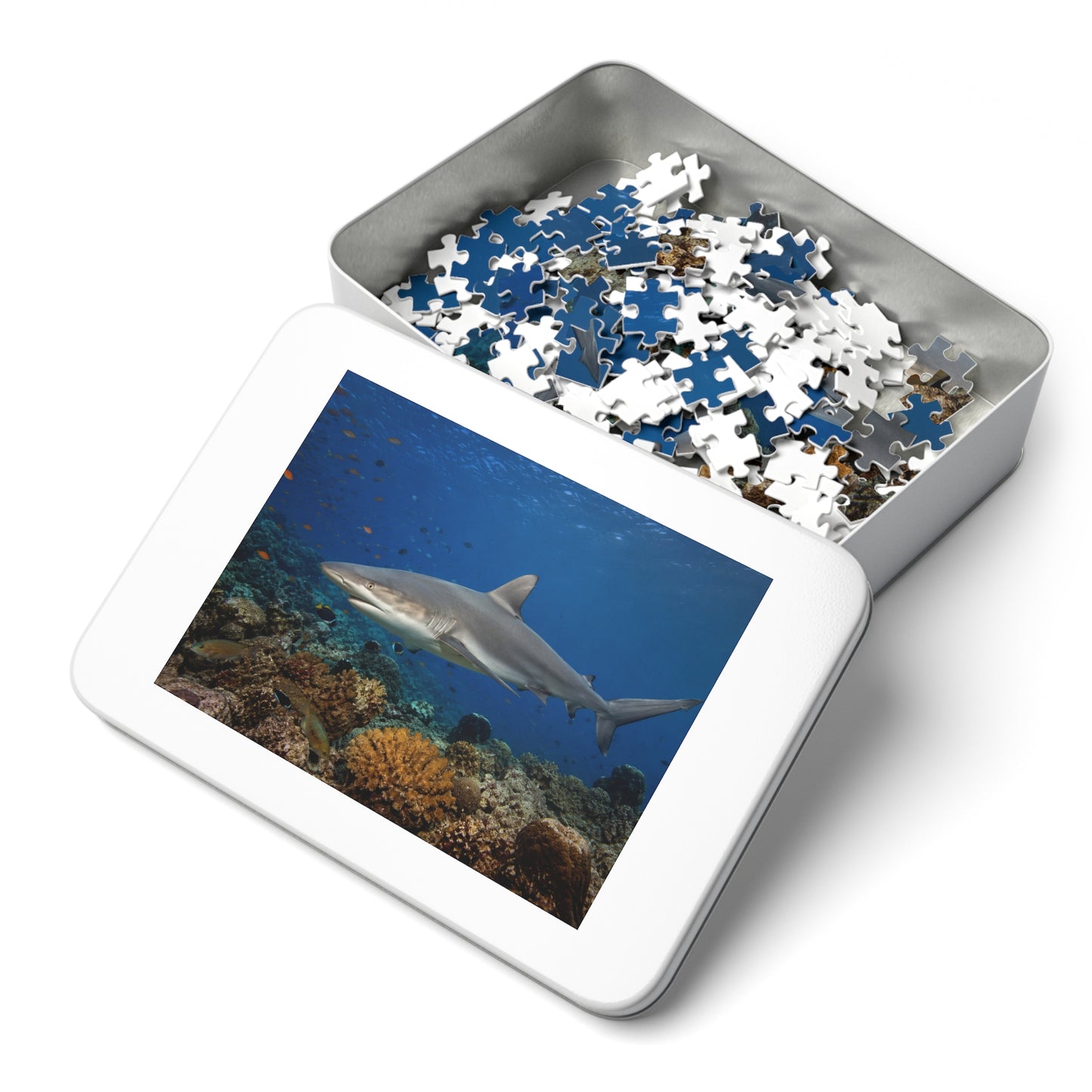 Shark Jigsaw Puzzle 252 Pieces with Gift Tin — Ocean Reef Puzzle for Kids & Adults